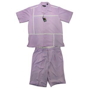 Men’s Montique 2-Piece Outfit Lavender Shirt & Matching Shorts Sz Large 34 Waist